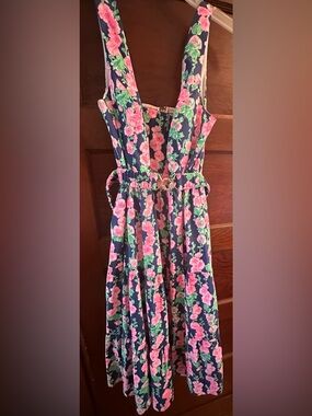 Lilly Pulitzer Navy Floral Pink Belted Sundress